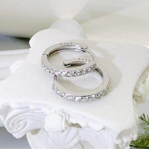 SILVER CZ HUGGIE EARRINGS-14mm SH004